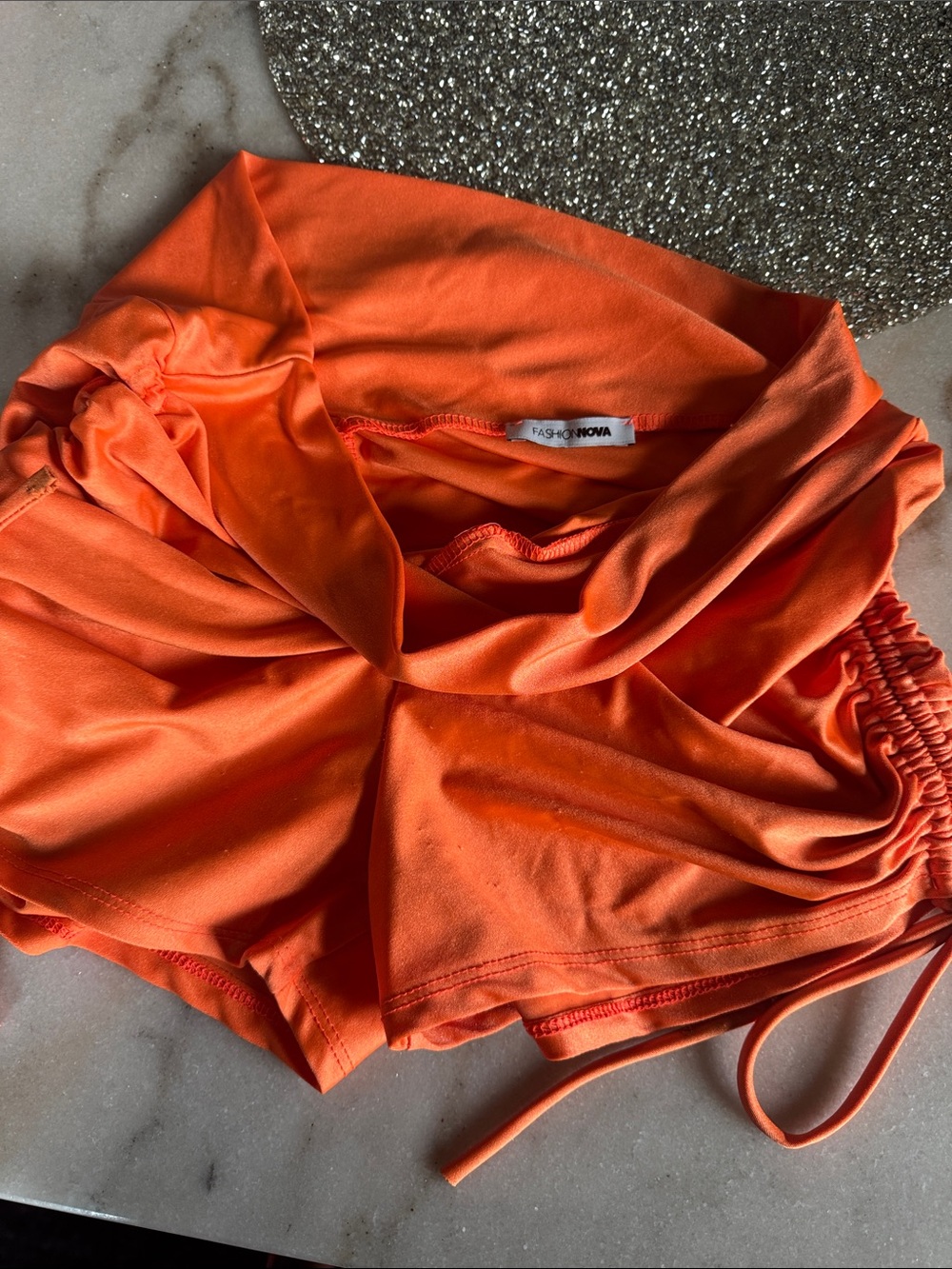 Fashion Nova Neon Orange Ruched Drawstring Athletic Shorts